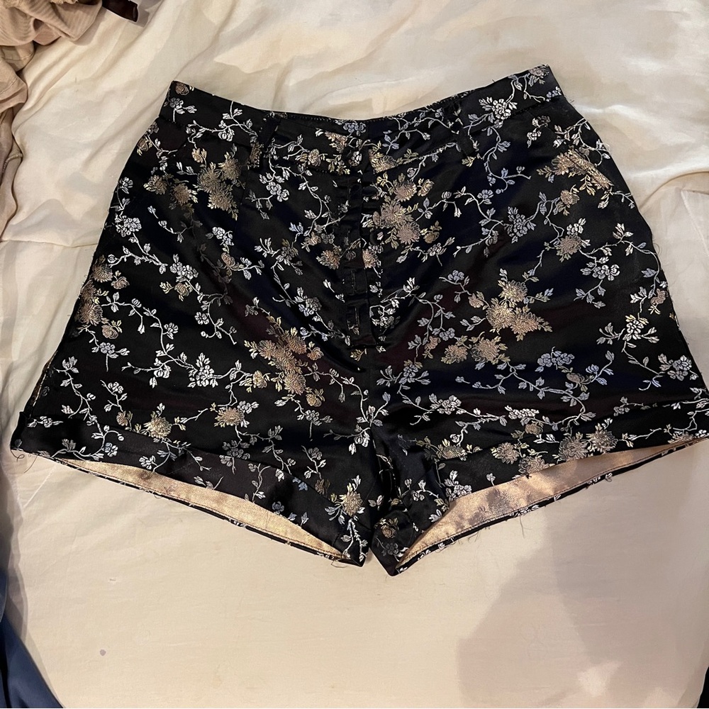 Lioness Black High-waisted Shorts | Black w Gold Metallic Pattern